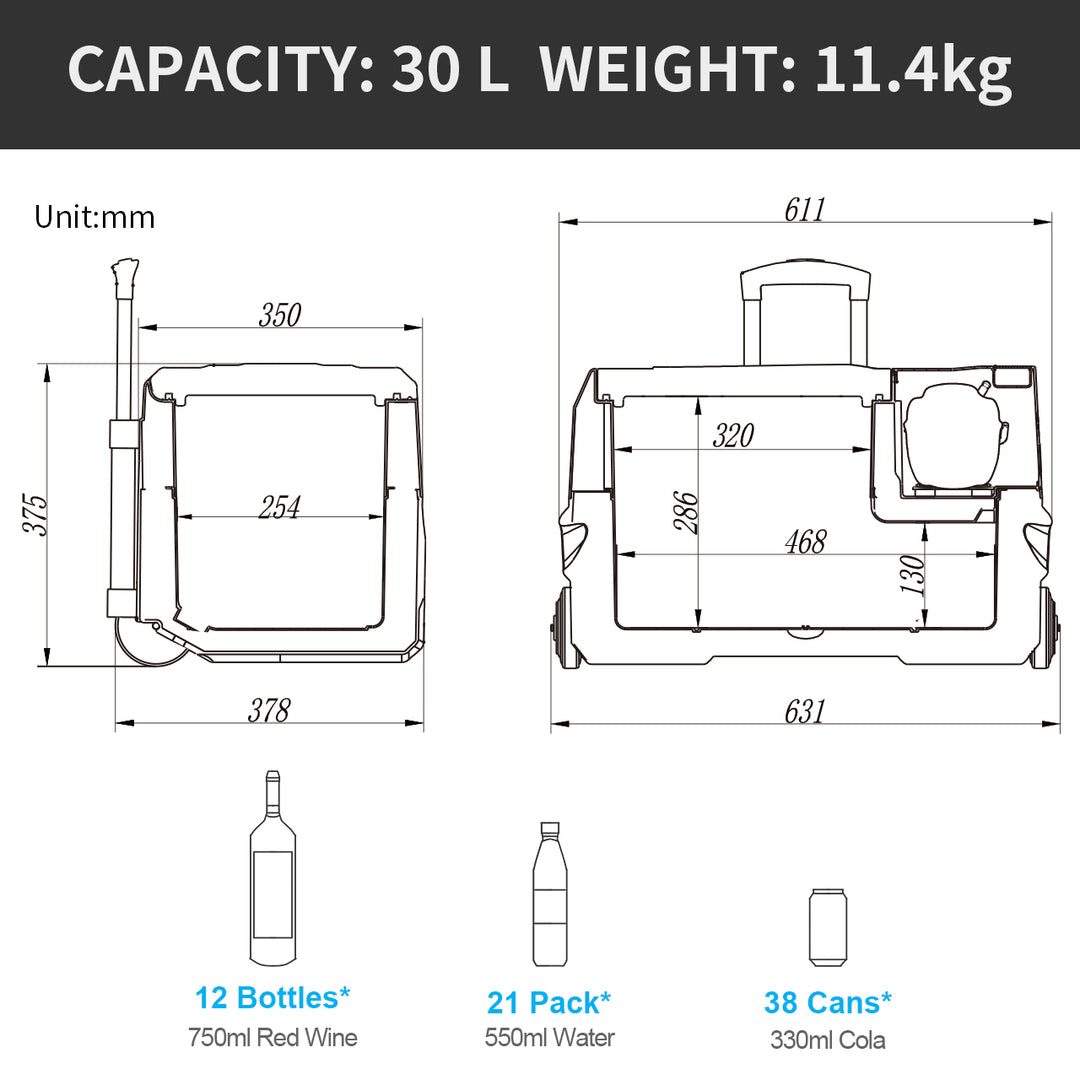 Alpicool CX30 - 28L Car Fridge Freezer, Bluetooth, Portable with Wheels, Great for Travel