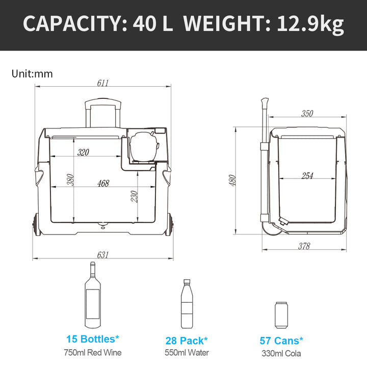 Alpicool CX40 42Qt Car Cooler with Pull Handle & Wheels - Compressor, Quiet, Bluetooth