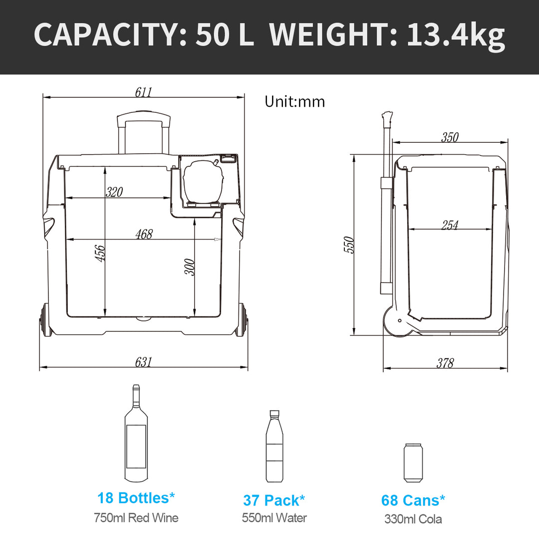 Alpicool CX50 50L Car Fridge, Bluetooth App, Cup Holders, Portable with Wheels