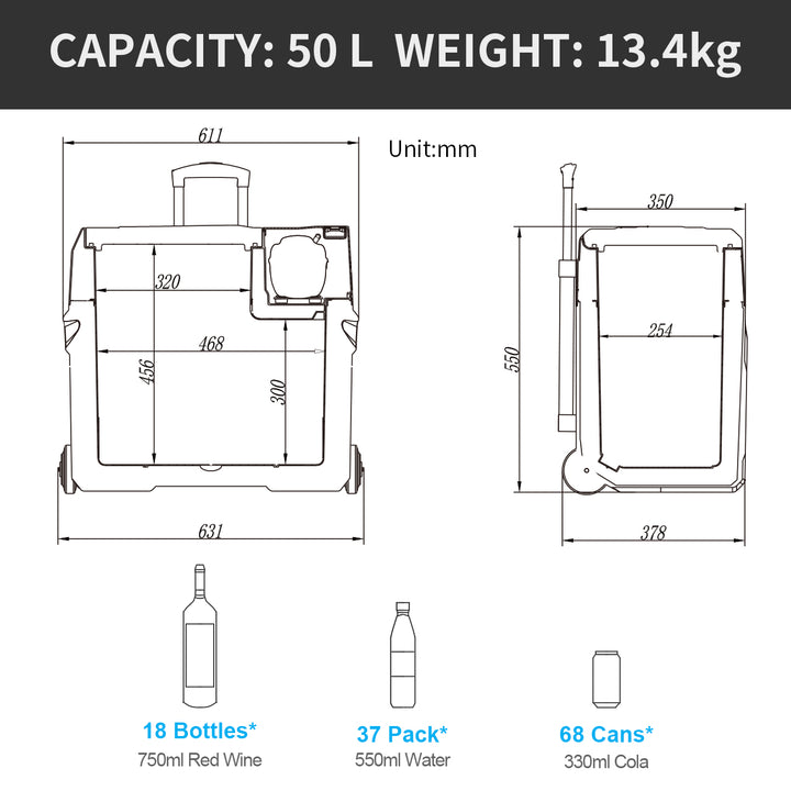 Alpicool CX50 50L Car Fridge, Bluetooth App, Cup Holders, Portable with Wheels