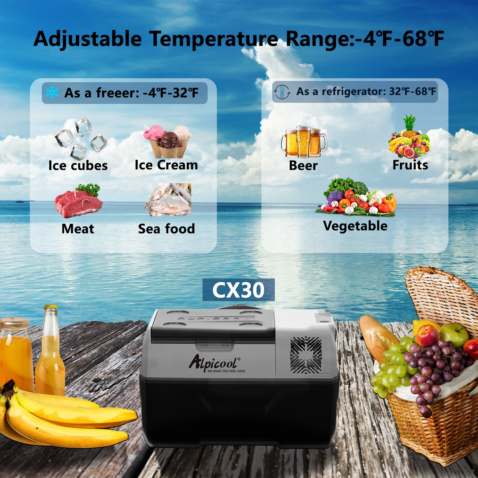 Alpicool D30 DC 12V/24Vミニ引き出し冷蔵庫30L Alpicool D30 DC 12V/24V Mini Drawer Fridge 30L for RV