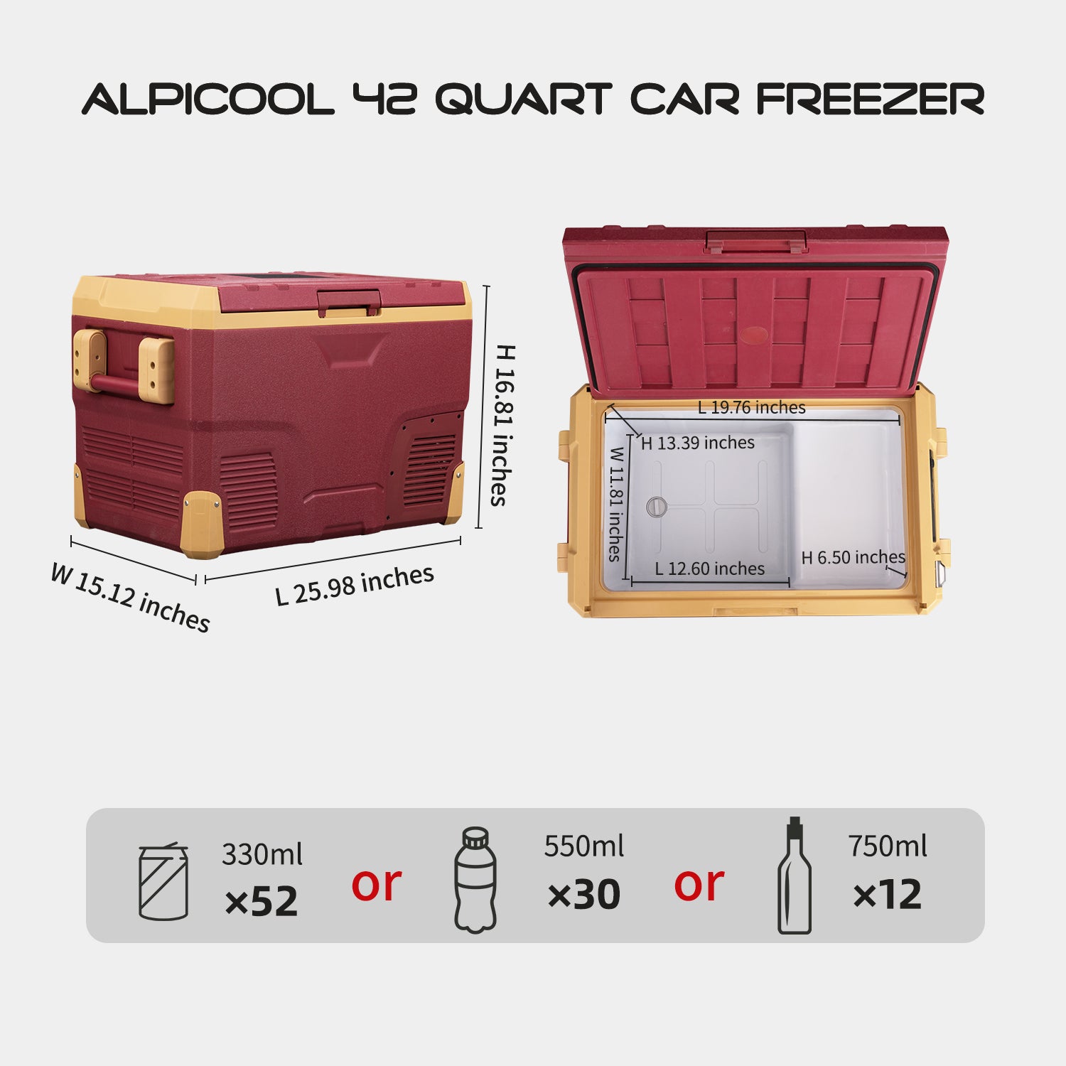 Alpicool IR42 40L Car Refrigerator - Quiet Operation, Bluetooth App, Portable in Grey or Red