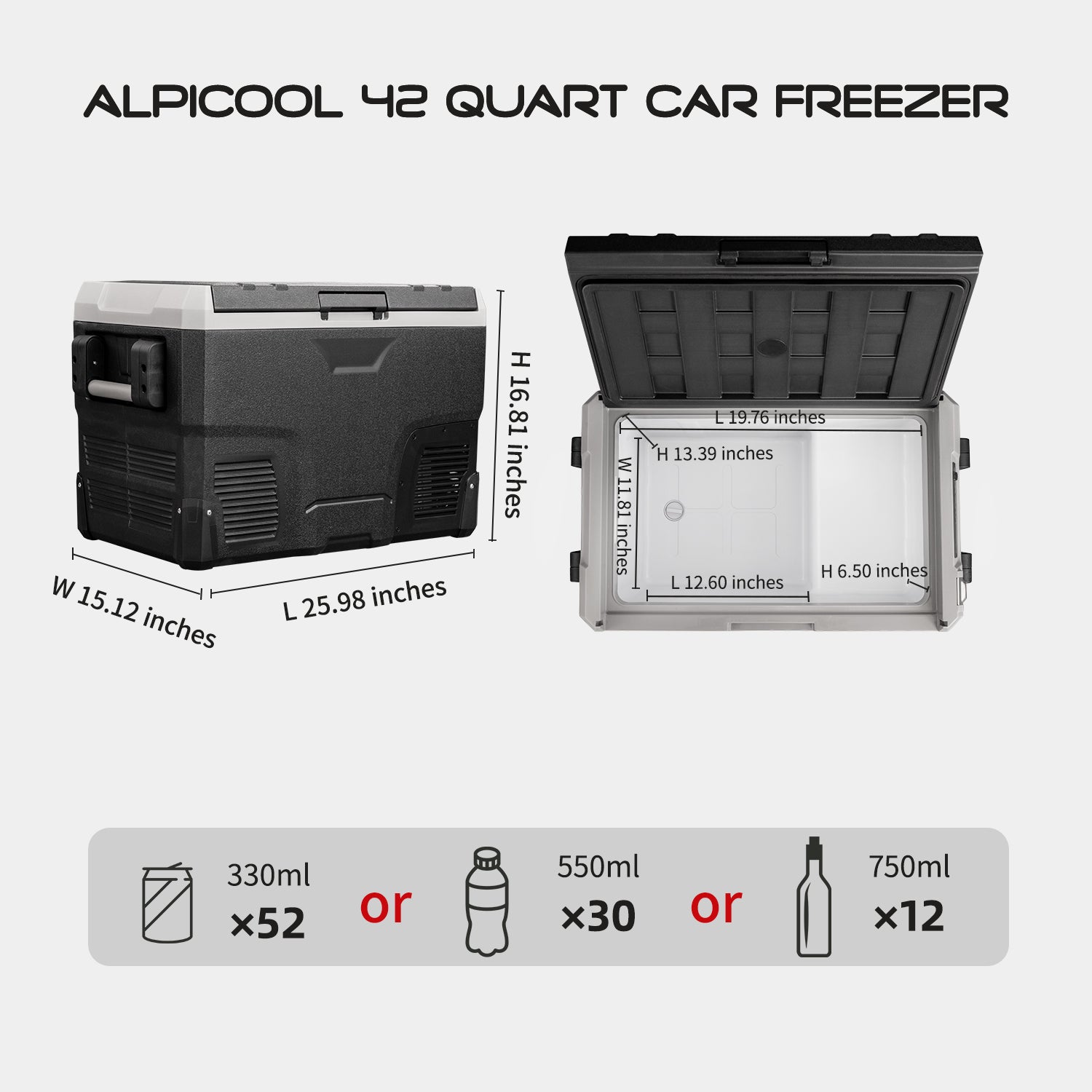 Alpicool IR42 - 42Qt Car Cooler, Compressor Cooling, Bluetooth, Choose Red or Grey