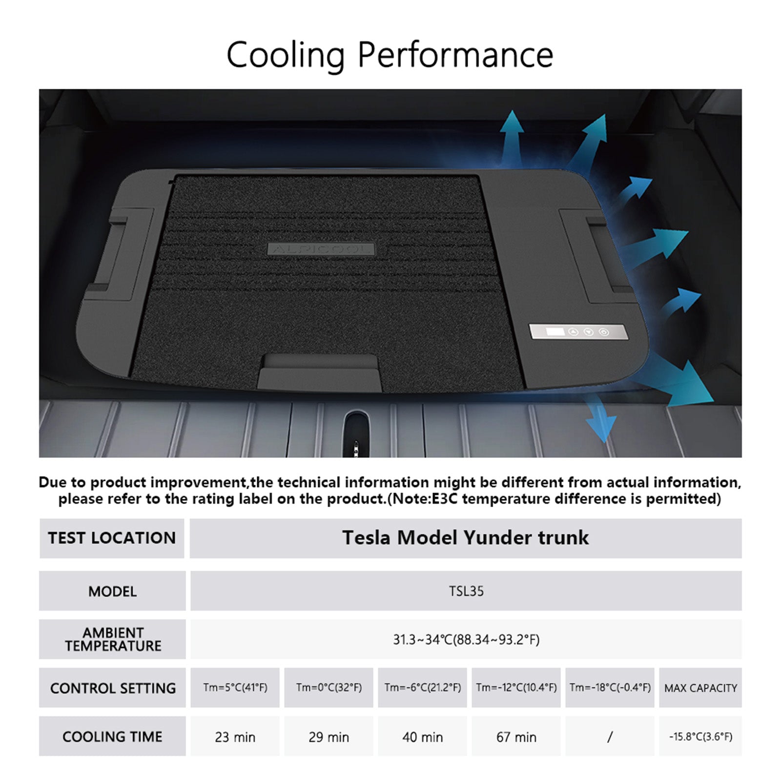 Alpicool TSL35 Car Fridge For Tesla Model Y