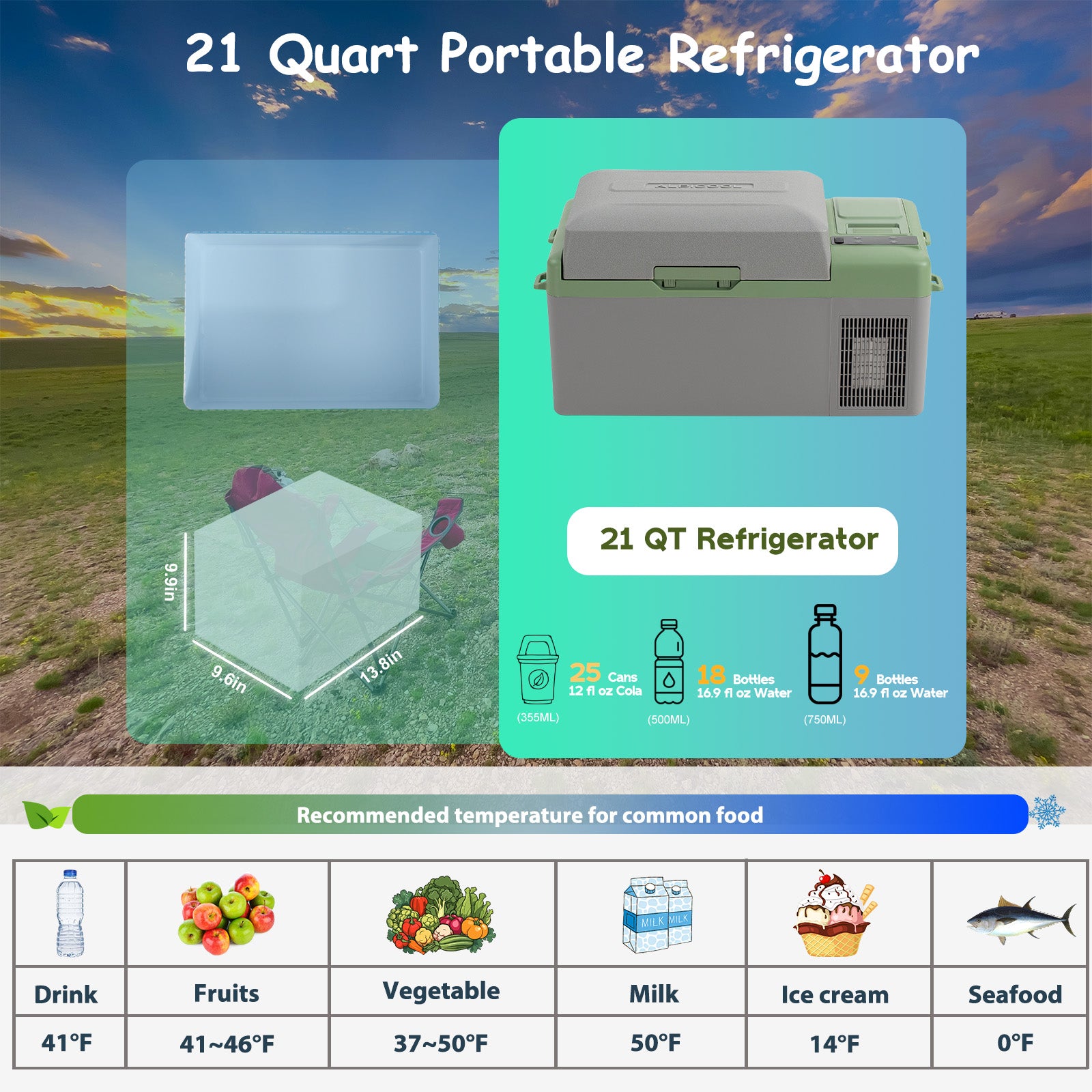 Alpicool Y19E Green Portable Car Fridge