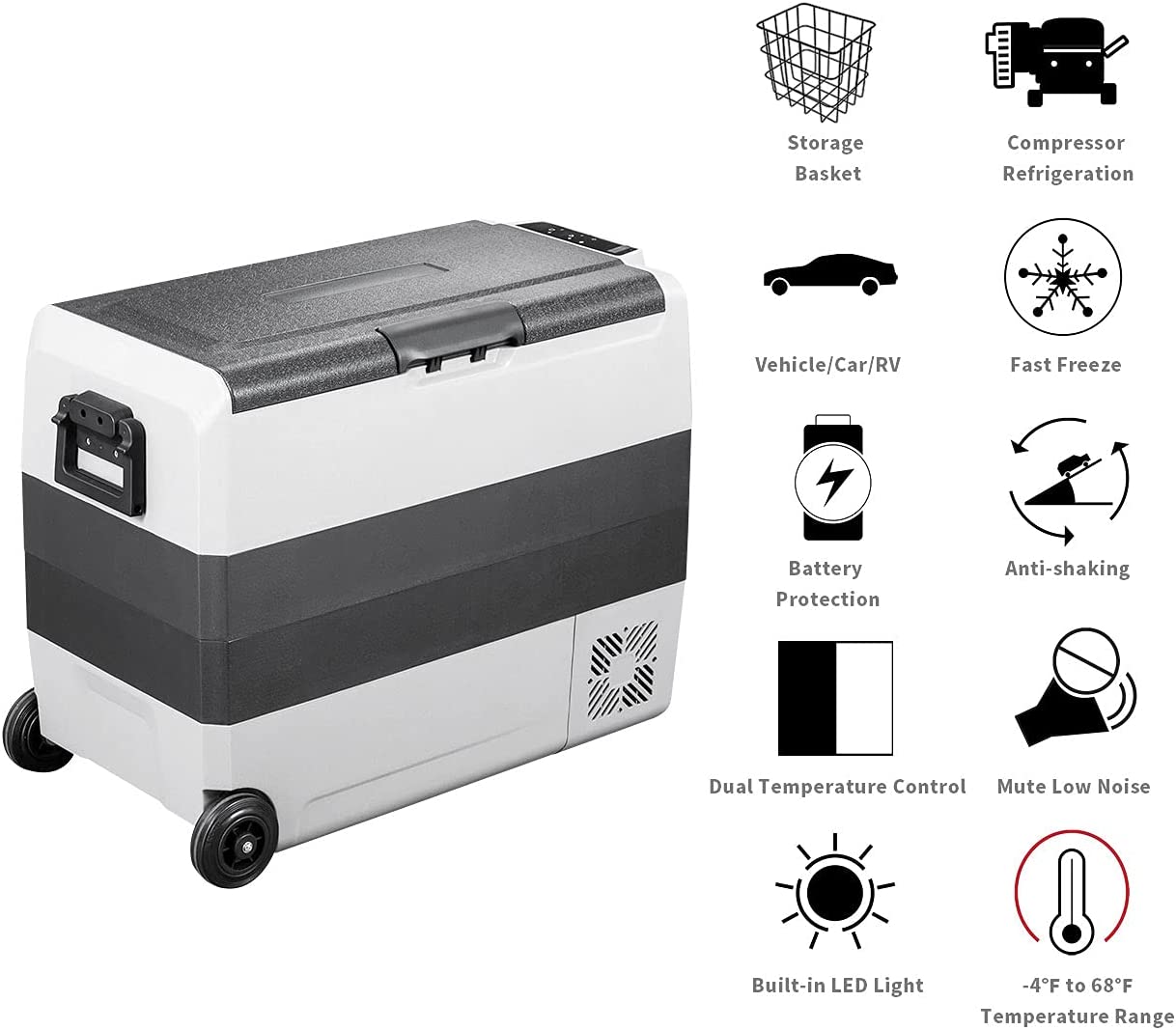Alpicool LGT60 - Dual-Zone 60 Quart Car Refrigerator, Flexible Temperature Control, Bluetooth App, Perfect for Travel & Camping