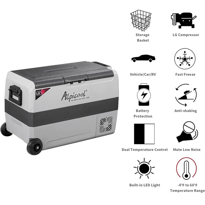 Alpicool LGT50 Dual-Zone 47Qt Car Fridge - Flexible Temp Control, Bluetooth App, Quiet & Shock-Resistant Portable Design