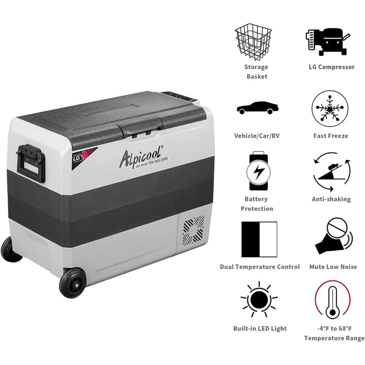 Alpicool LGT60 Dual-Zone 60Qt Car Fridge - Flexible Temperature Control, Bluetooth App, Ultra-Quiet & Shock-Resistant Design