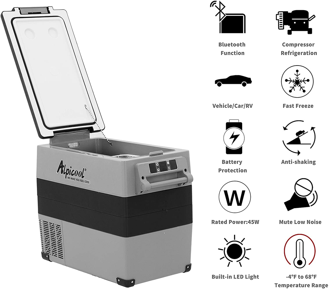 Alpicool CF55 Dual-Compartment 50L Car Refrigerator with Insulated Carry Case - Quiet, Bluetooth