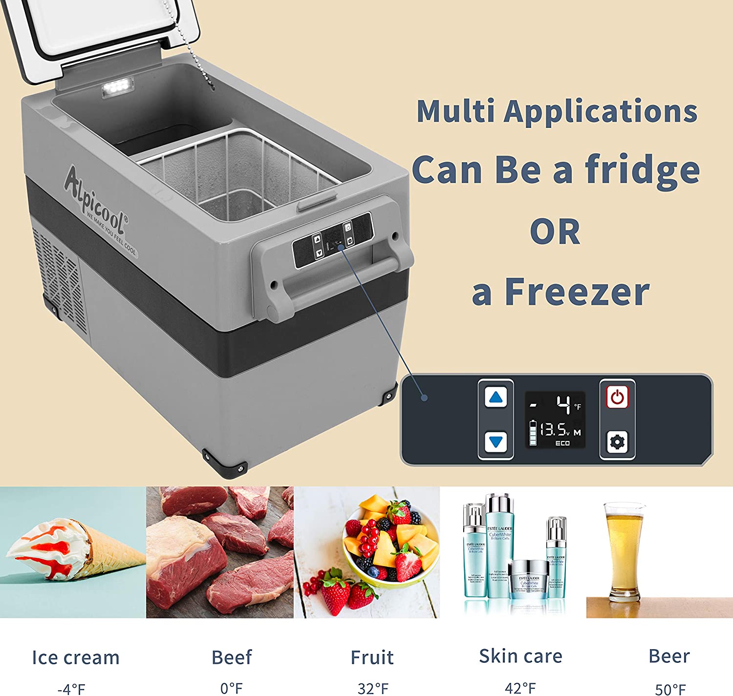 Alpicool TA45 Portable Freezer, 12 Volt Car Refrigerator, Car Fridge Dual  Zone Temperature Control, 48 Quart (45 Liter) 12V Car Fridge Freezer, Car