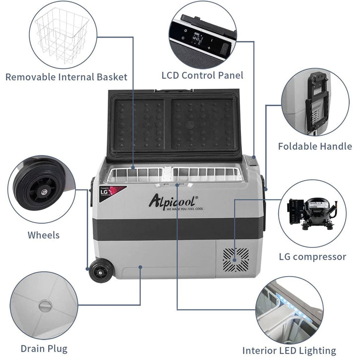 Alpicool LGT50 45L Dual-Compartment Car Cooler - Powerful Compressor, Independent Temperature Zones, Whisper Quiet, Bluetooth