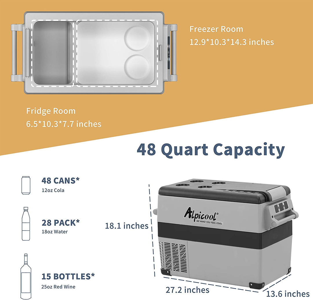 Alpicool CF45 Dual-Zone 40L Car Fridge, -4°F to 68°F - Bluetooth App, Insulated Carrying Case