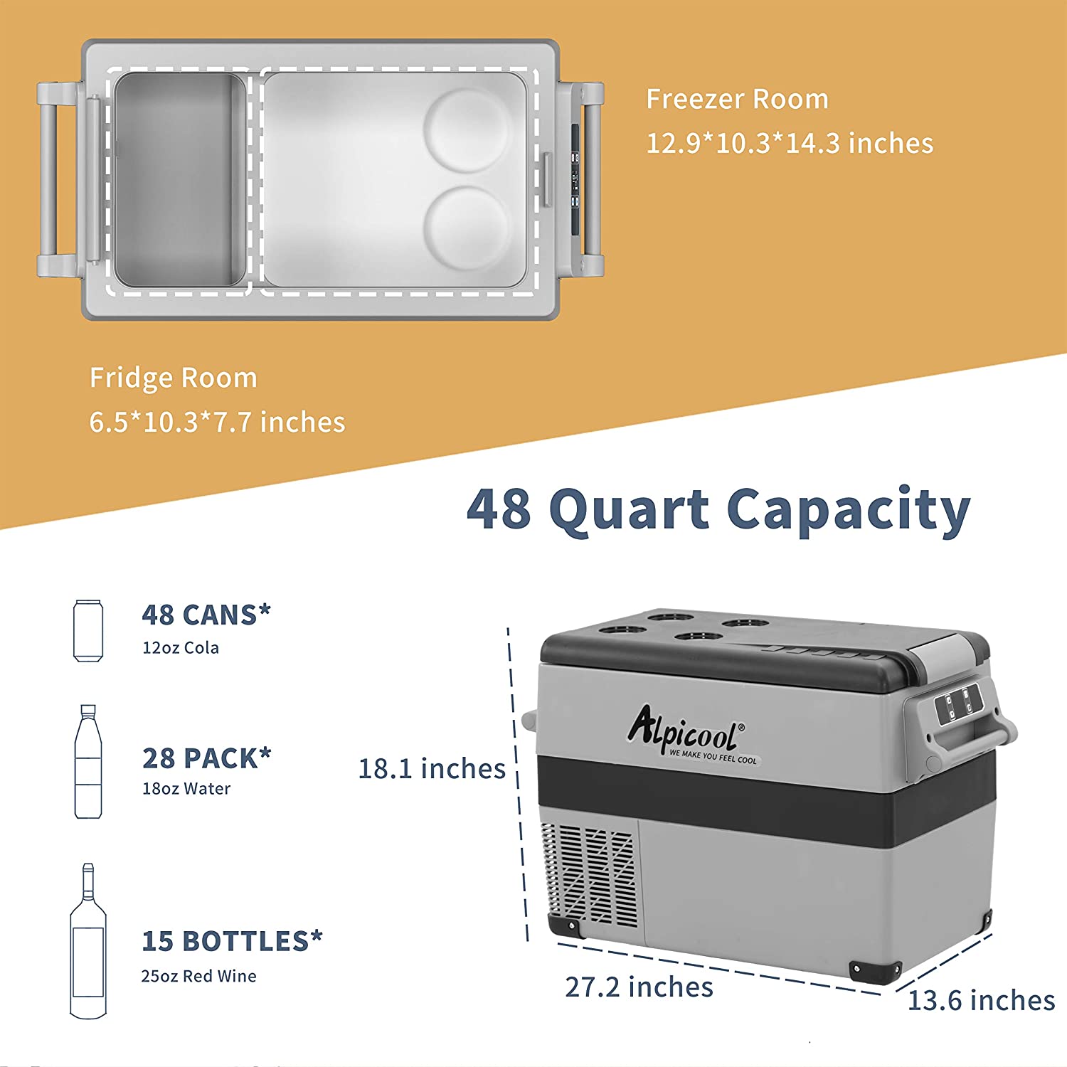 Alpicool CF45 Dual-Zone Refrigerator for Cars - 42 Quart, 12V/110V, Bluetooth, Shock-Resistant Build