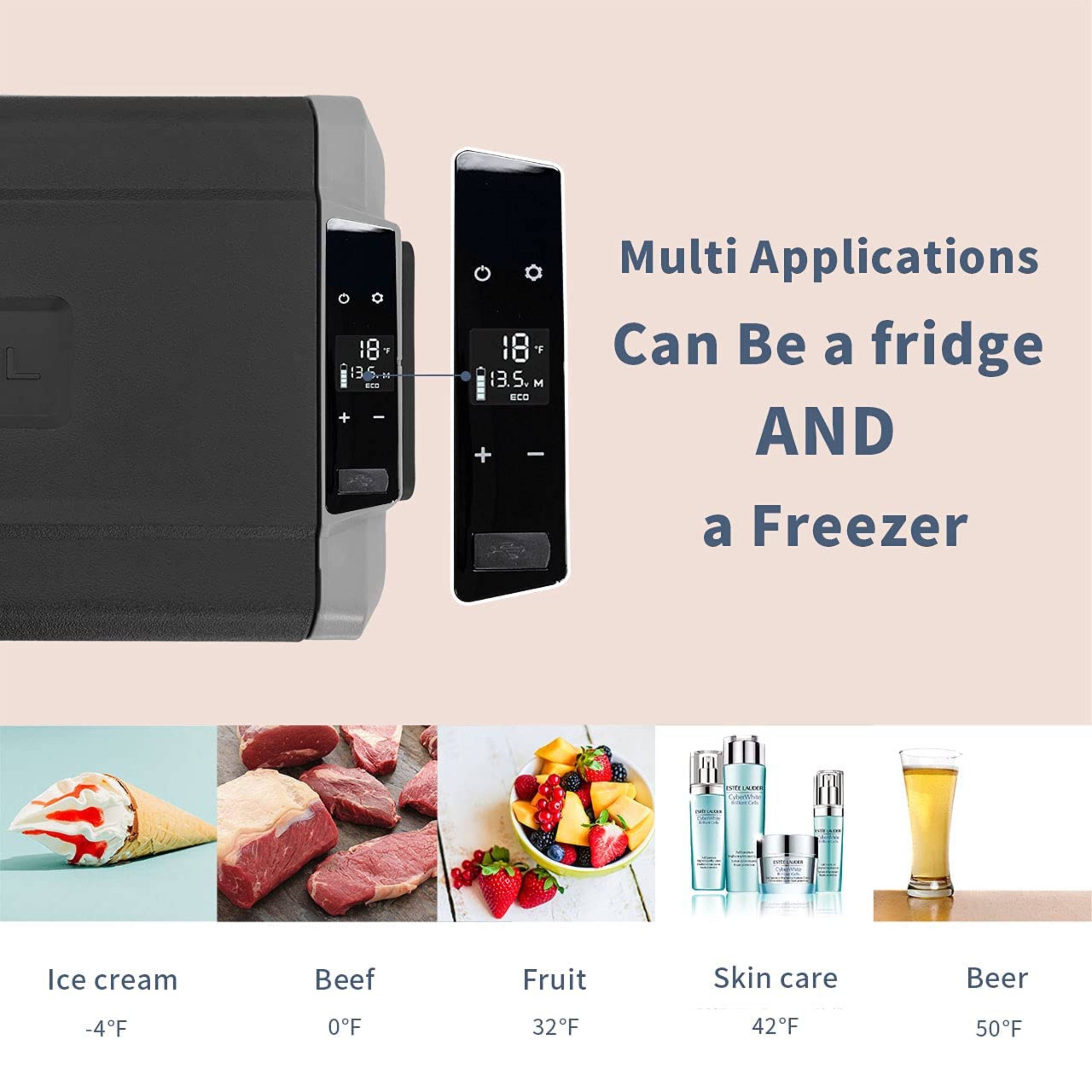 Alpicool LGT60 Dual-Compartment Car Refrigerator, 60 Quart - 12V/110V, Flexible Temp Zones, Bluetooth, Portable & Quiet