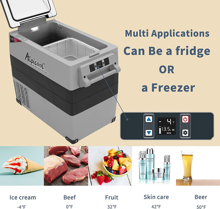 Alpicool LGCF55 50L Dual-Zone Car Fridge, -4掳F to 68掳F - Bluetooth, Compact & Lightweight, Portable with Cup Holders