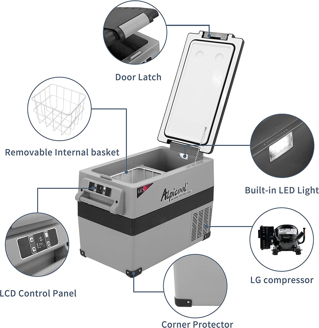 Alpicool LGCF45 40L Dual-Zone Car Fridge, -4掳F to 68掳F - Bluetooth, Compact & Lightweight, Portable with Cup Holders