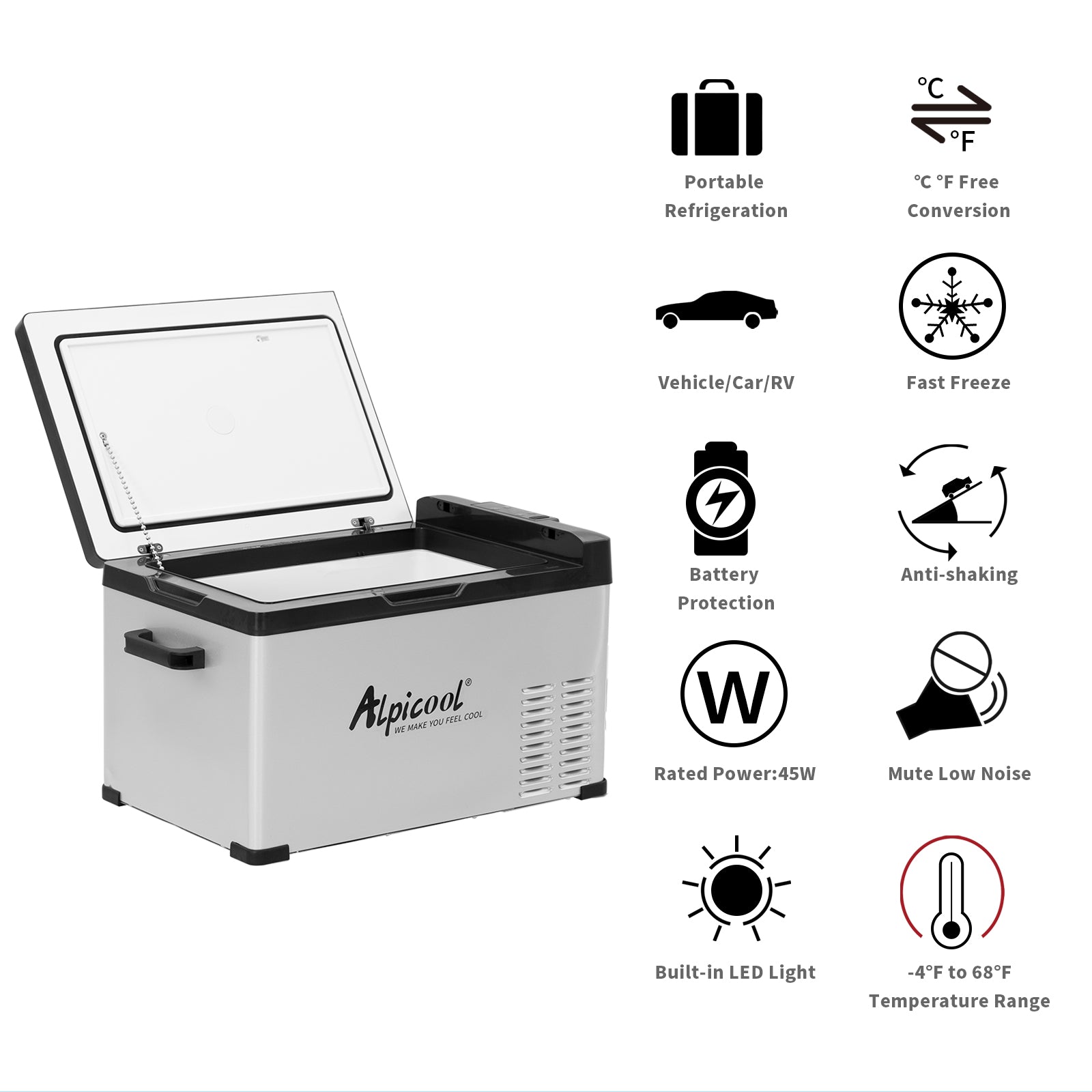Alpicool C30 - 28 Quart Portable Car Fridge Freezer, 12V/110V Cooling for Vehicles, Camping & Travel